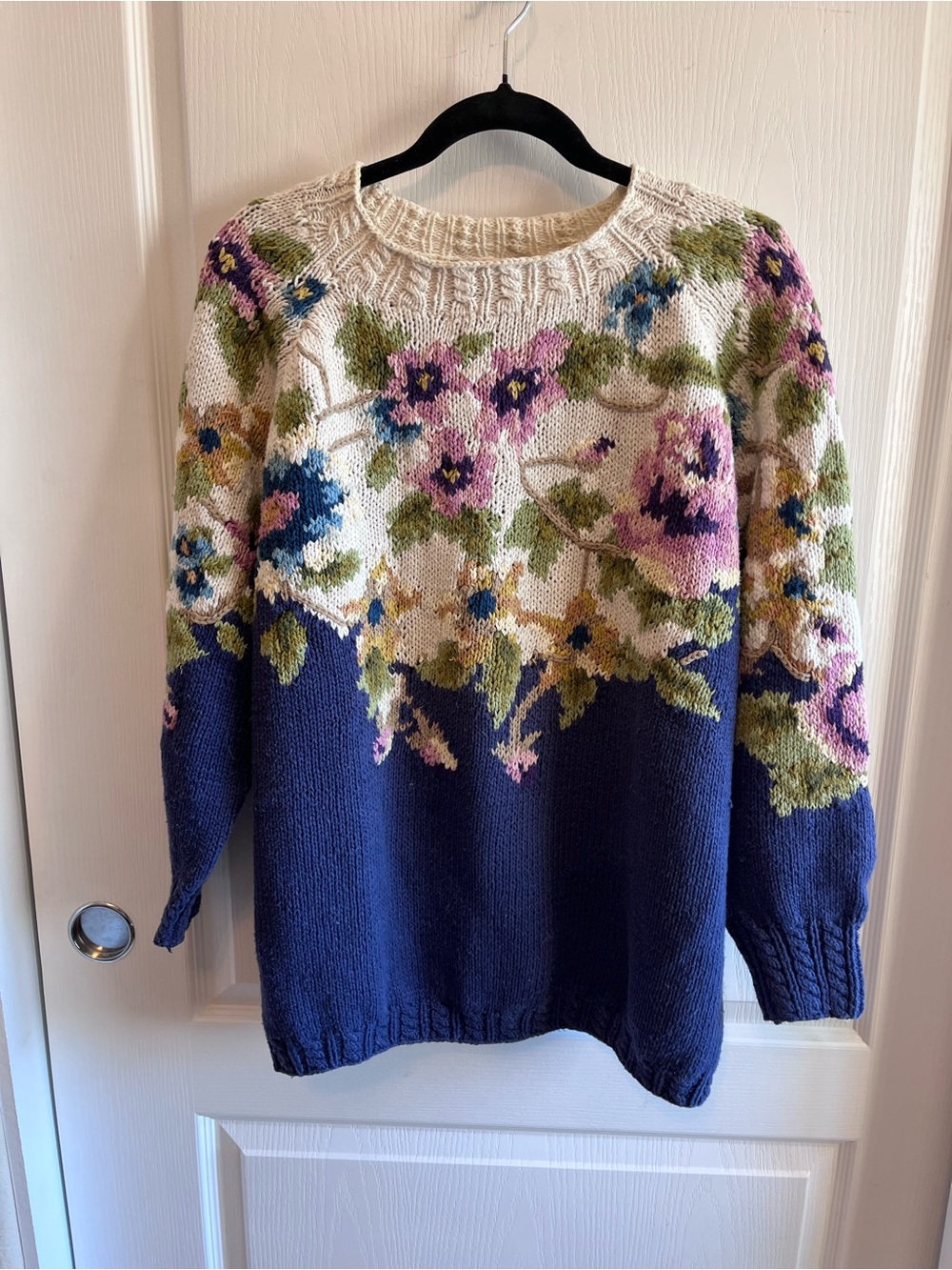 Vintage Hand-Knit Floral 80s Cullinane Sweater Ramie Cotton Cottagecore • L - Picture 4 of 9